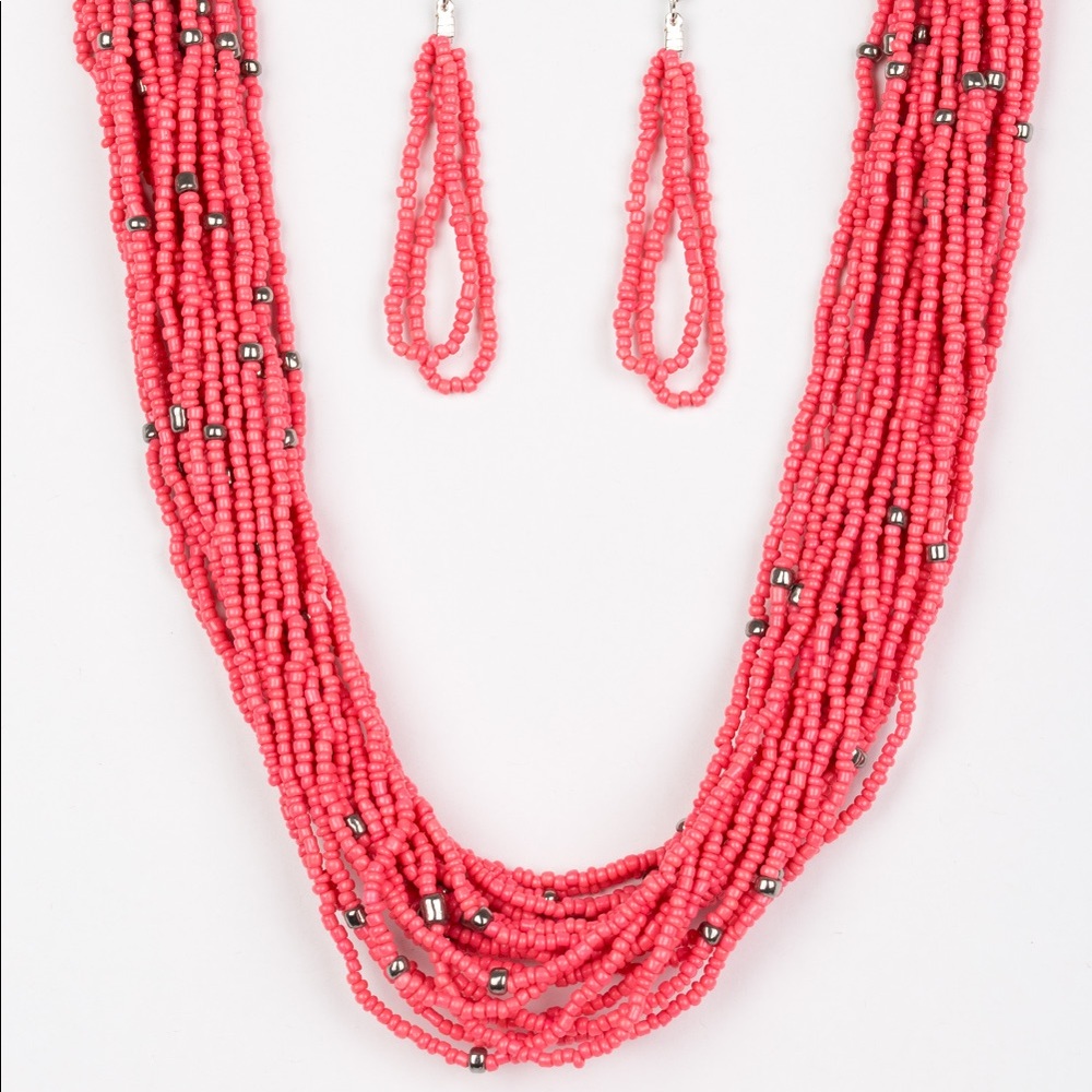 Seed bead necklace and earrings set